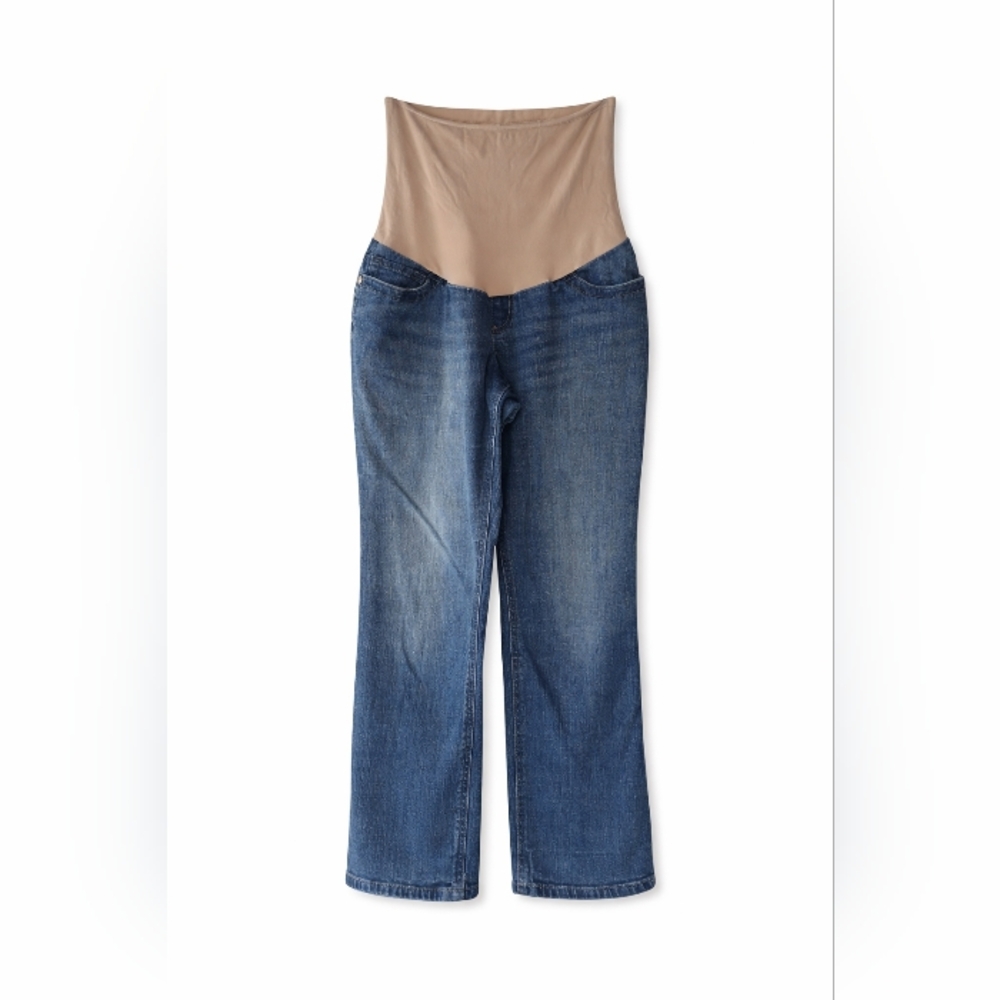 Indigo Blue Maternity Jeans Medium Wash Straight‎ Leg Stretch Denim